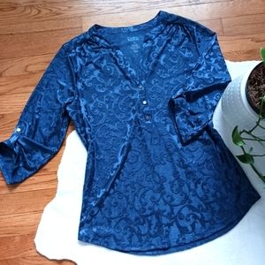 Croft & Barrow • Women's Jacquard Floral Roll-Tab Sleeve Tunic Blouse Top